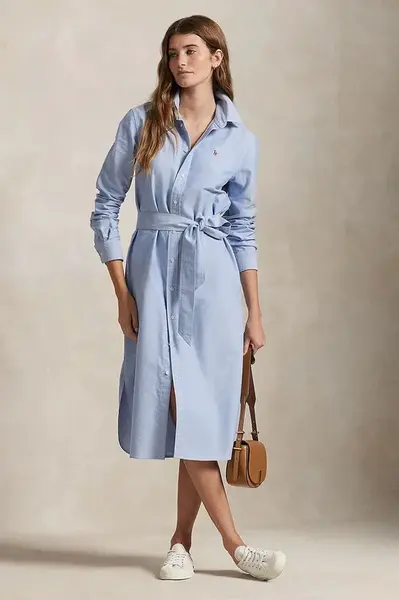 Bavlněné šaty Polo Ralph Lauren modrá barva, mini