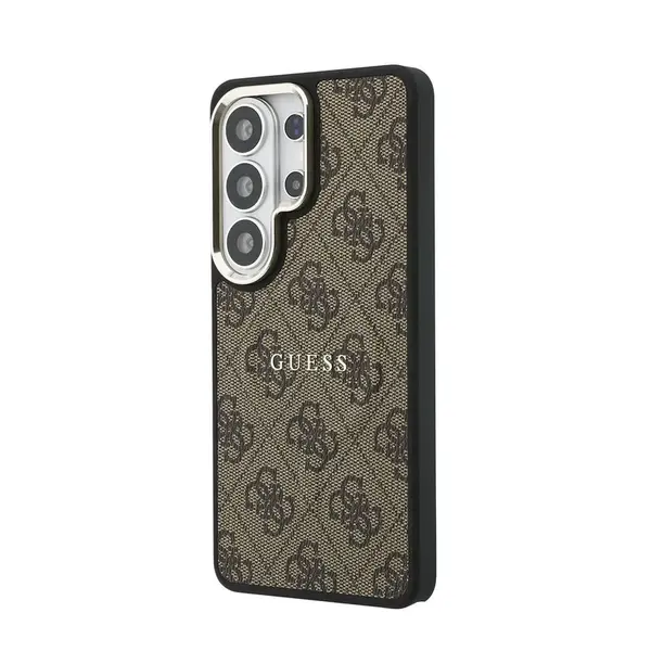 Zadní kryt Guess PU Leather 4G Gold Frame Magnetic pro Samsung Galaxy S26 Ultra, hnědá