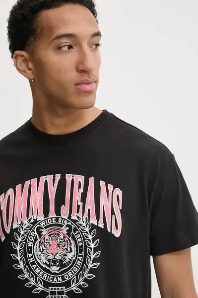 Bavlněné tričko Tommy Jeans černá barva, s potiskem, DM0DM21191