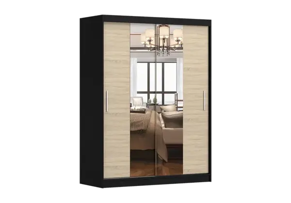 Šatní skříň Vista 01 Barva korpusu: Černá, Dveře: Dub sonoma / zrcadlo