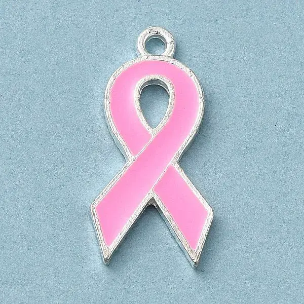 Breast Cancer Pink Awareness Ribbon Theme Alloy Enamel Pendants