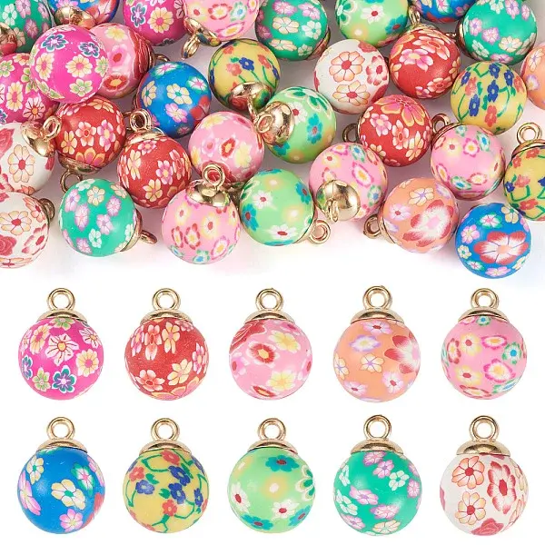 40Pcs 10 Colos Handmade Polymer Clay Pendants