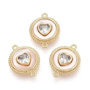 Brass Pave Clear Cubic Zirconia with Shell Connector Charms