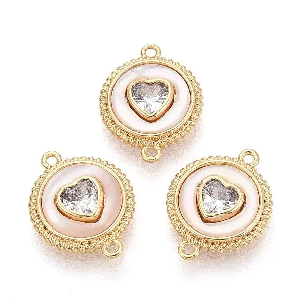 Brass Pave Clear Cubic Zirconia with Shell Connector Charms