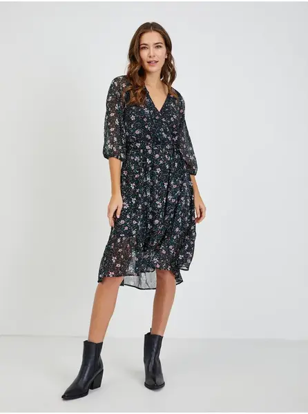 Černé dámské květované šaty se zavazováním ORSAY - Dámské