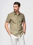 Ombre Men's short sleeve cotton and linen shirt with pocket - olive