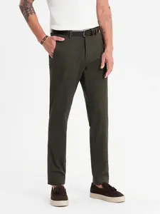 Ombre Men's REGULAR FIT chino pants with fine texture - dark green