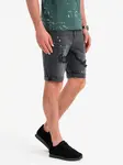 Ombre Men's short denim shorts with rubbing and rolled up leg - gray