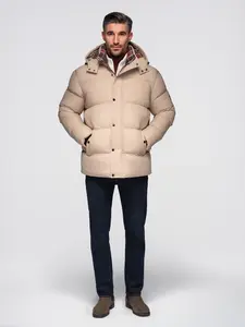Ombre Men's puffer jacket with check lining - beige