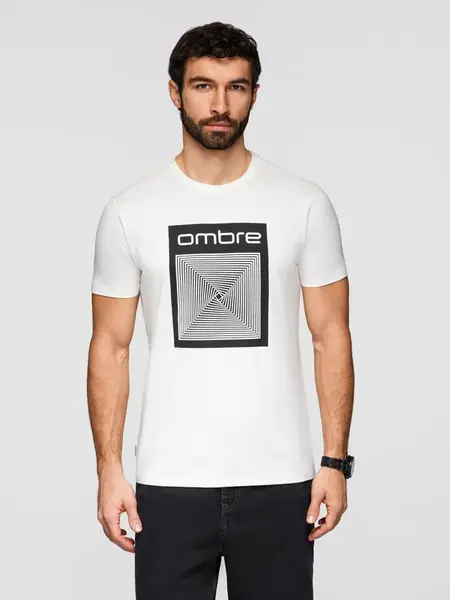 Ombre Men's cotton t-shirt with double printed logo - white