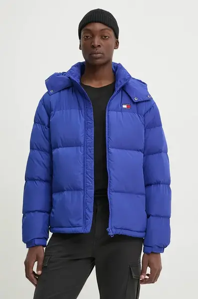 Péřová bunda Tommy Jeans pánská, modrá barva, zimní, DM0DM19537