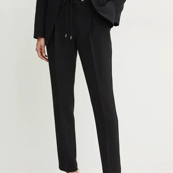 Kalhoty BOSS dámské, černá barva, jednoduché, high waist, 50490039