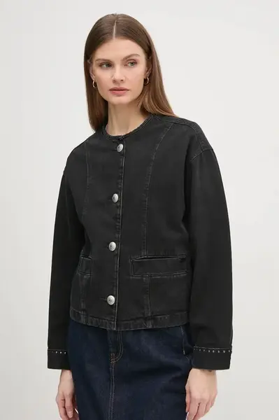 Džínová bunda Pepe Jeans DAENA STUD dámská, černá barva, přechodná, oversize, PL402524