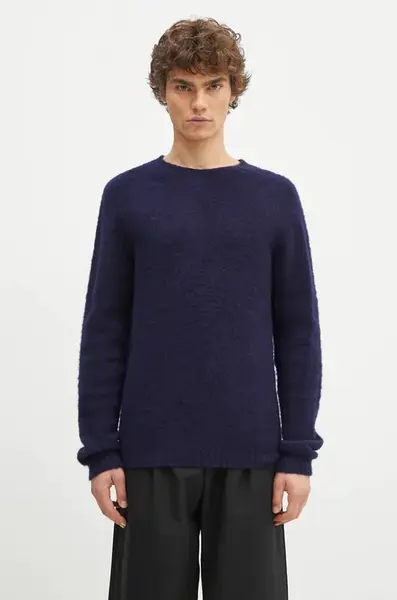 Vlněný svetr Norse Projects Birnir Brushed Lambswool pánský, tmavomodrá barva, hřejivý, N45.0520.7004