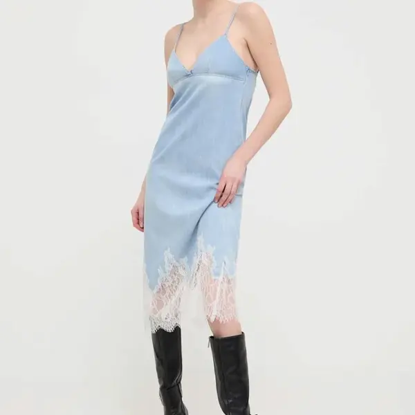 Džínové šaty Diesel DE-RUDE-S ABITO midi, A12803.0JGAH