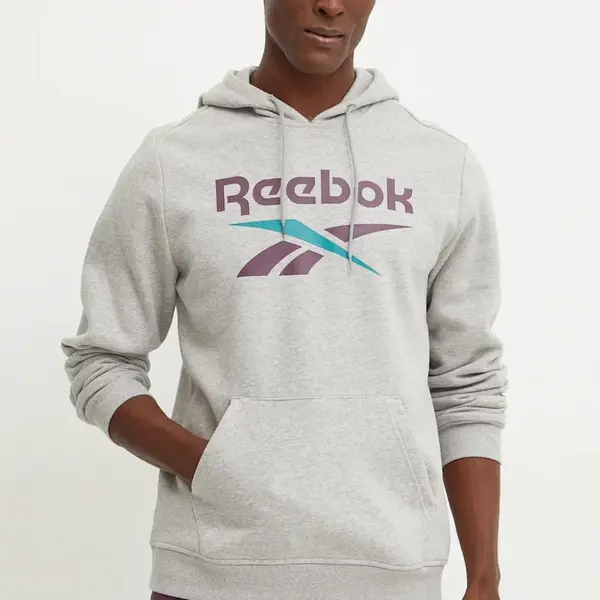 Mikina Reebok pánská, šedá barva, s kapucí, s potiskem, 100206026