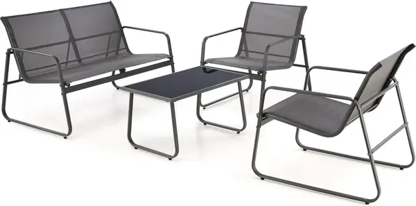 HALMAR Zahradní set CONOR šedý, kovový – pohovka, 2 křesla, stolek