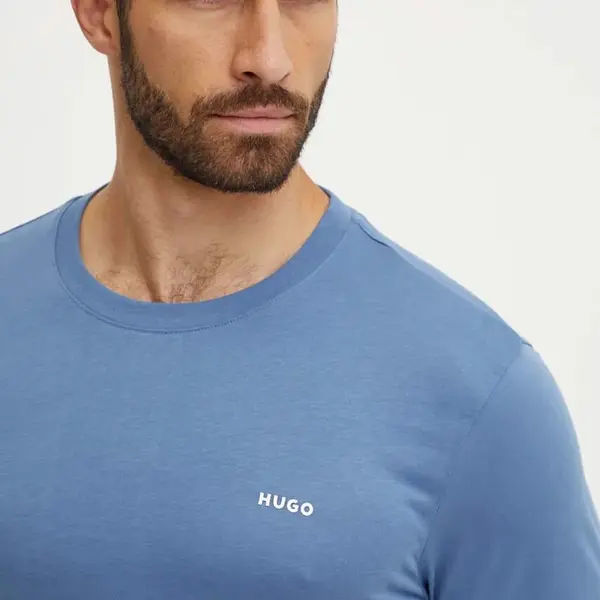 Bavlněné tričko HUGO Dero222 modrá barva, 50466158