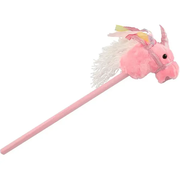 Kôň jednorožec na tyči plyš 80 cm na batérie so zvukom ružový v sáčku