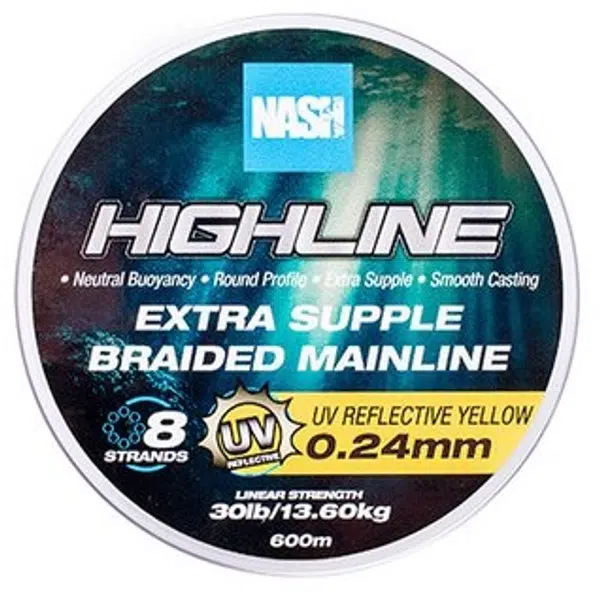 Nash splietaná šnúra highline extra supple braid uv yellow 600 m - 0,24 mm 13,6 kg