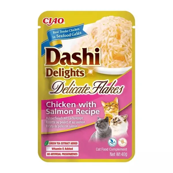 Inaba Dashi Delights Delicate Flakes vlhké krmivo pro kočky - kuře s lososem 40 g