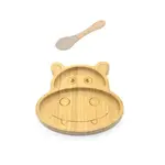 Martons Bambusový tanier s prísavkou a lyžičkou Hroch, 22×17 cm, béžová