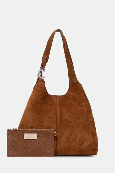 Semišová kabelka Coccinelle béžová barva, E1.THE.11.01.01