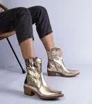 Gemre Metallic Madeira Gold Ankle Cowboy Boots on Block Heel