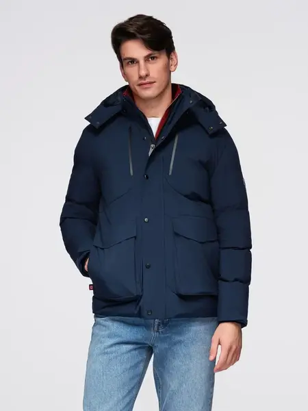 Ombre Men's winter jacket with detachable hood made of waterproof material - navy blue