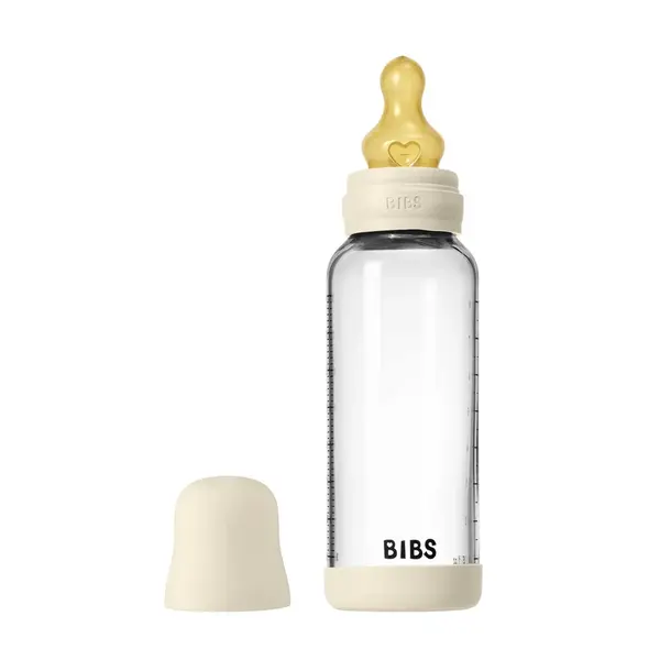 BIBS antikoliková sklenená fľaša s kaučukovým cumlíkom 240ml - Ivory