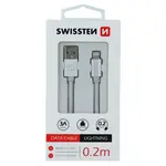 Datový kabel Swissten Textile USB/Lightning, 0,2m, stříbrný