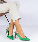 Gemre Green satin slingback pumps with rhinestones Mrozzi