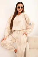 Kesi Włoski Komplet dresový dámsky oversize z viskózy a s efektom praného jasný béžový