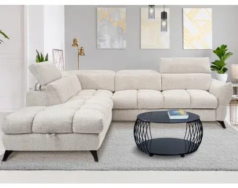 Rohová sedačka Fubu, šedo-krémová štruktúrovaná látka, ľavý roh%