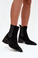 Kožené semišové dámské boty na podpatku vyhřáté Artiker