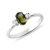 Vltavínový zlatý prsten s diamanty KLENOTA