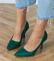 Gemre Green satin court shoes with rhinestones Kortis