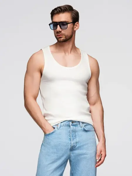 Ombre Men's cotton basic t-shirt with straps - white