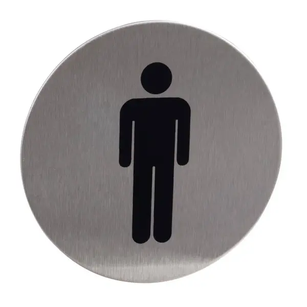 Znak rozlišovací "WC-muži", Ø 75 mm, samolepící, nerez