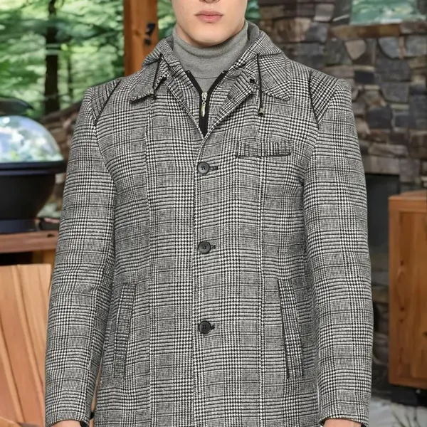 PLT8335 DEWBERRY MEN'S COAT-STRAIGHT PLAID GREY