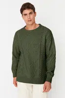 Trendyol Khaki Oversize Crew Neck Hair Knit Sweater