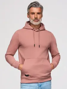 Ombre Men's BASIC cotton sweatshirt kangaroo hoodie - dark pink