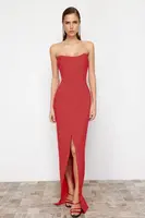 Trendyol Red Corset Detailed Woven Long Evening Dress