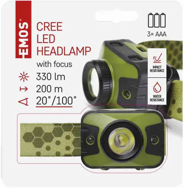ČELOVKA CREE LED + ČERVENÁ LED S FOCUSOM 3×AAA