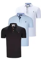 TRIPLE SET T8582 DEWBERRY MENS T-SHIRT-BLACK-WHITE-BABY BLUE