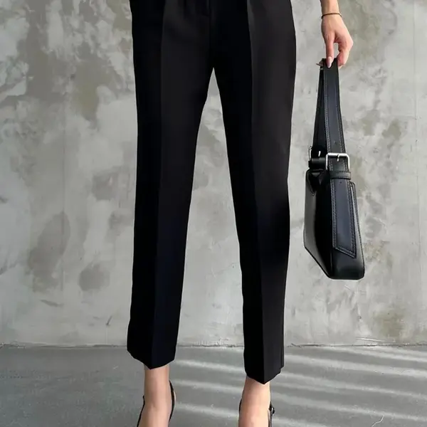 67537 Dewberry Skinny Leg Belted Women Trousers-BLACK