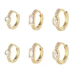 6Pcs 3 Styles Brass Micro Pave Clear Cubic Zirconia Hoop Earrings