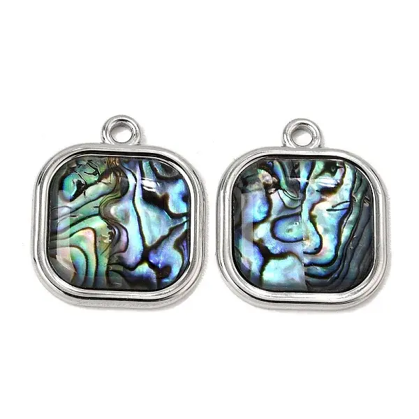 304 Stainless Steel & Natural Paua Shell Pendants