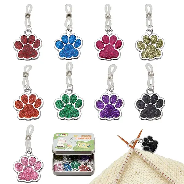 Glitter Powder Dog Paw Print Knitting Tool Alloy Needle Cap