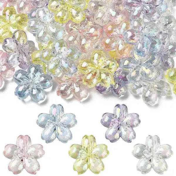 40Pcs 5 Colors UV Plating Transparent Acrylic Beads